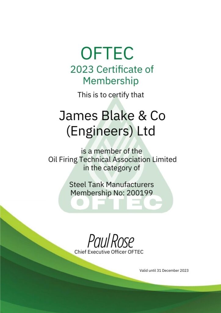 Blake Group OFTEC Certificate of Membership