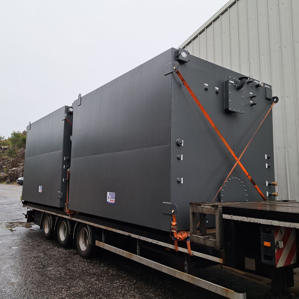 2 24500Lt Totally Enclosed Bunded Tanks being delivered to a client in Norway by Blake Group