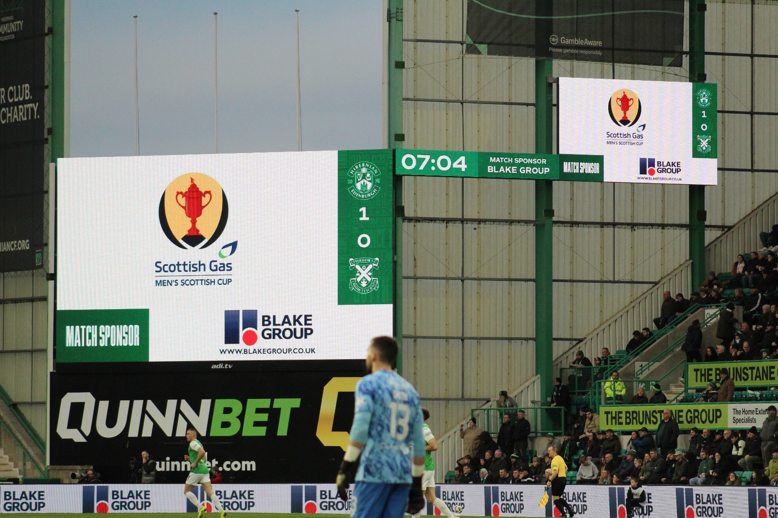 Blake Group Match Sponsor advert at Hibernian FC stadium in Edinburgh