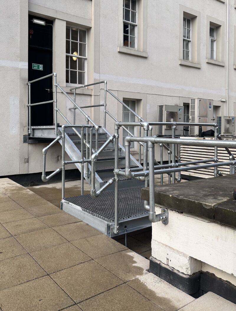 External Metal staircase and railings on an Edinburgh building by Blake Group for Scorpio Safety Systems