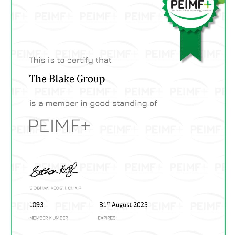 Certificate to certify The Blake Group is a member in good standing of PEIMF+