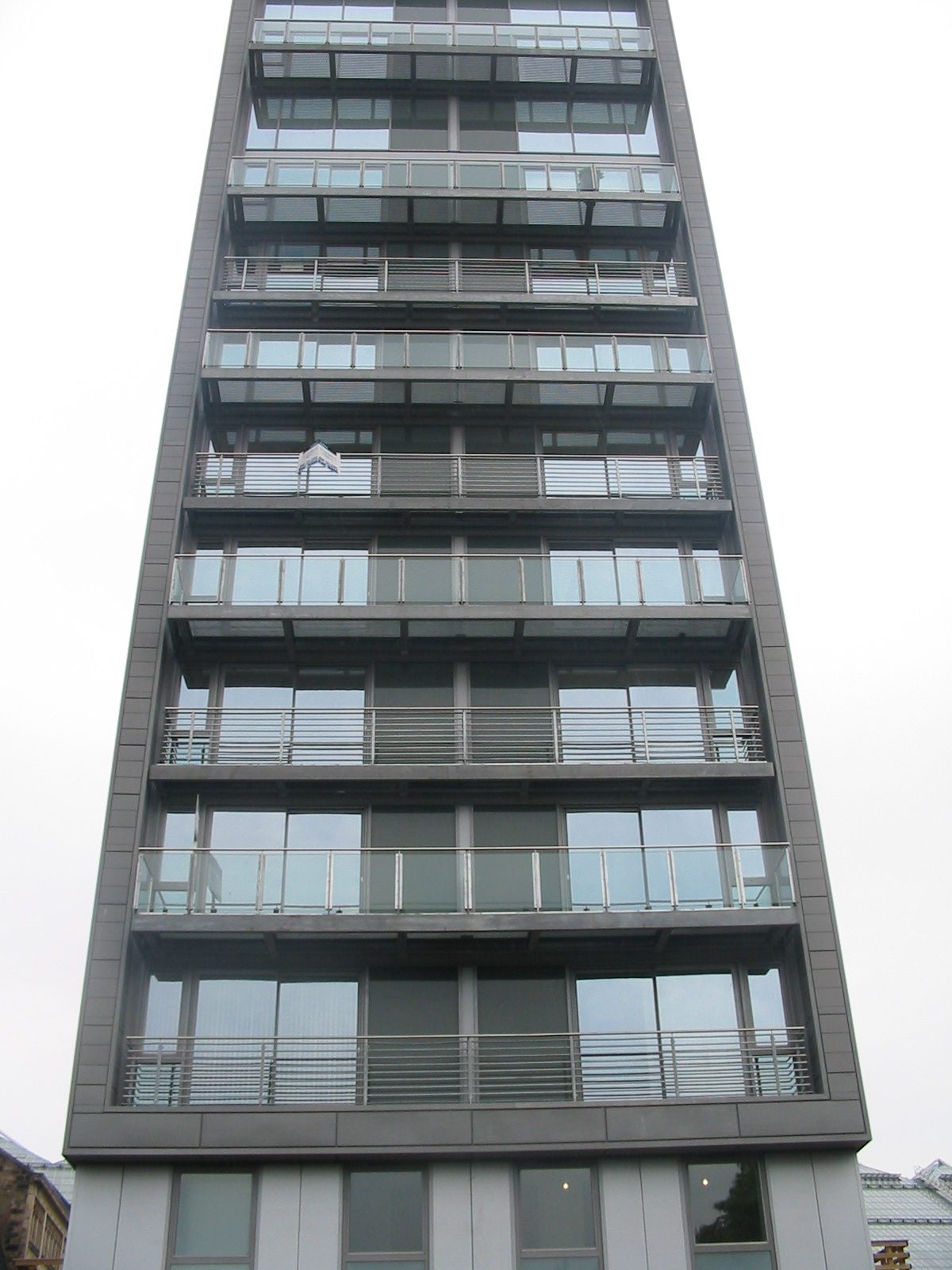 Metal railings on a block of modern flats in Scotland made by Blake Group in Edinburgh - 208 Clyde Street, Glasgow